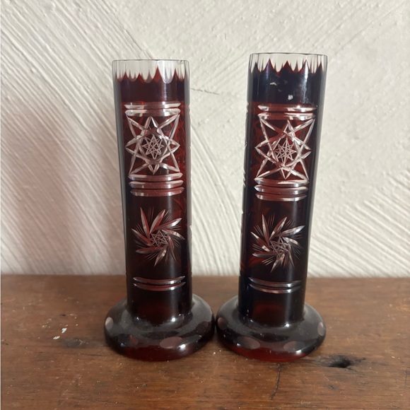 Vintage Antique Bohemian Czech-style Ruby Red Cut Vase - Picture 3 of 5